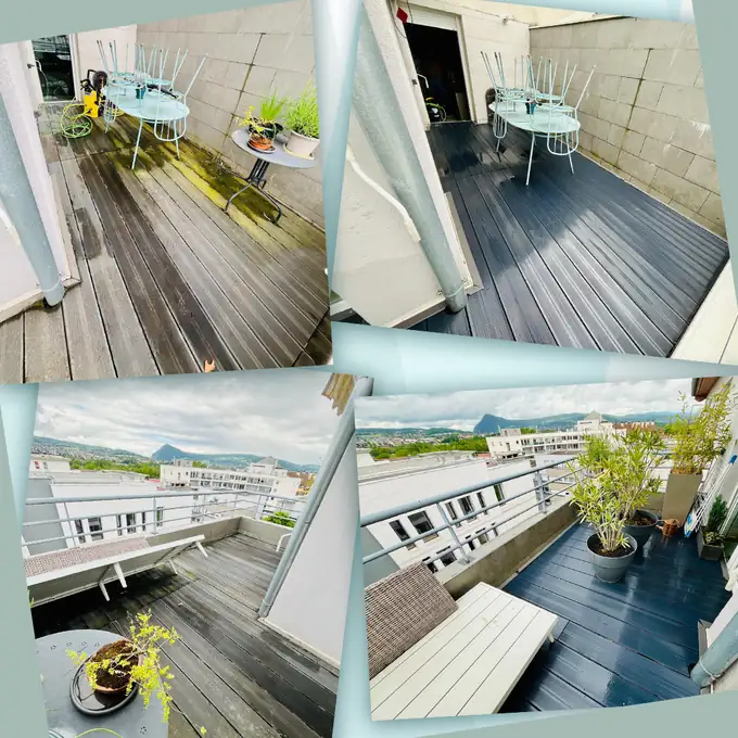 Terrasse en bois nettoyée et entretenue, Annecy